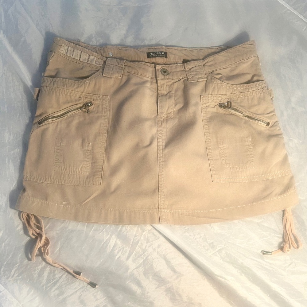 Vintage 90s Allen Schwartz Cargo Khaki Mini Skirt Grunge Look Sz 31
